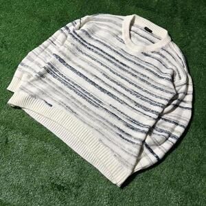 Women’s Calvin Klein Jeans Striped Knit Sweater Cream Blue Crewneck Size XL